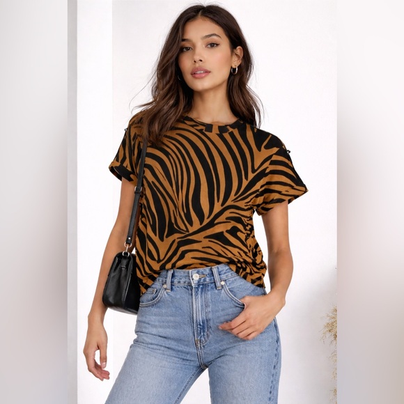 3.1 Phillip Lim Tops - 3.1 Phillip Lim Tiger StripeT-Shirt Black and Brown Small